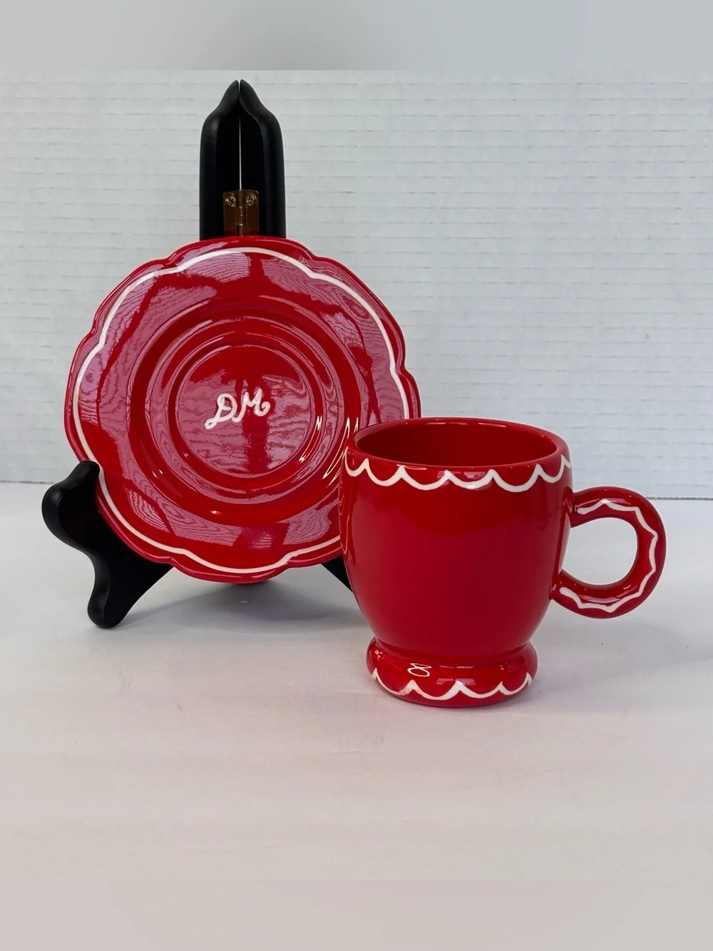 Damson Madder X Anthropologie Hand Painted Espresso Cup & Saucer Red & White NWT